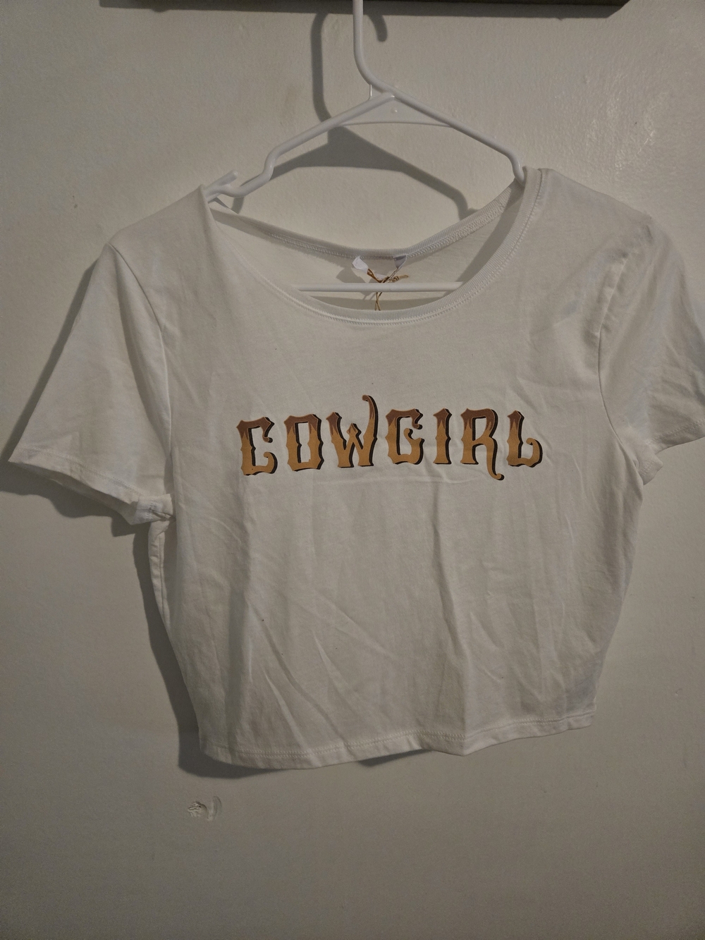 naughty monkey White Crop Tee with Brown 'COWGIRL' Graphic